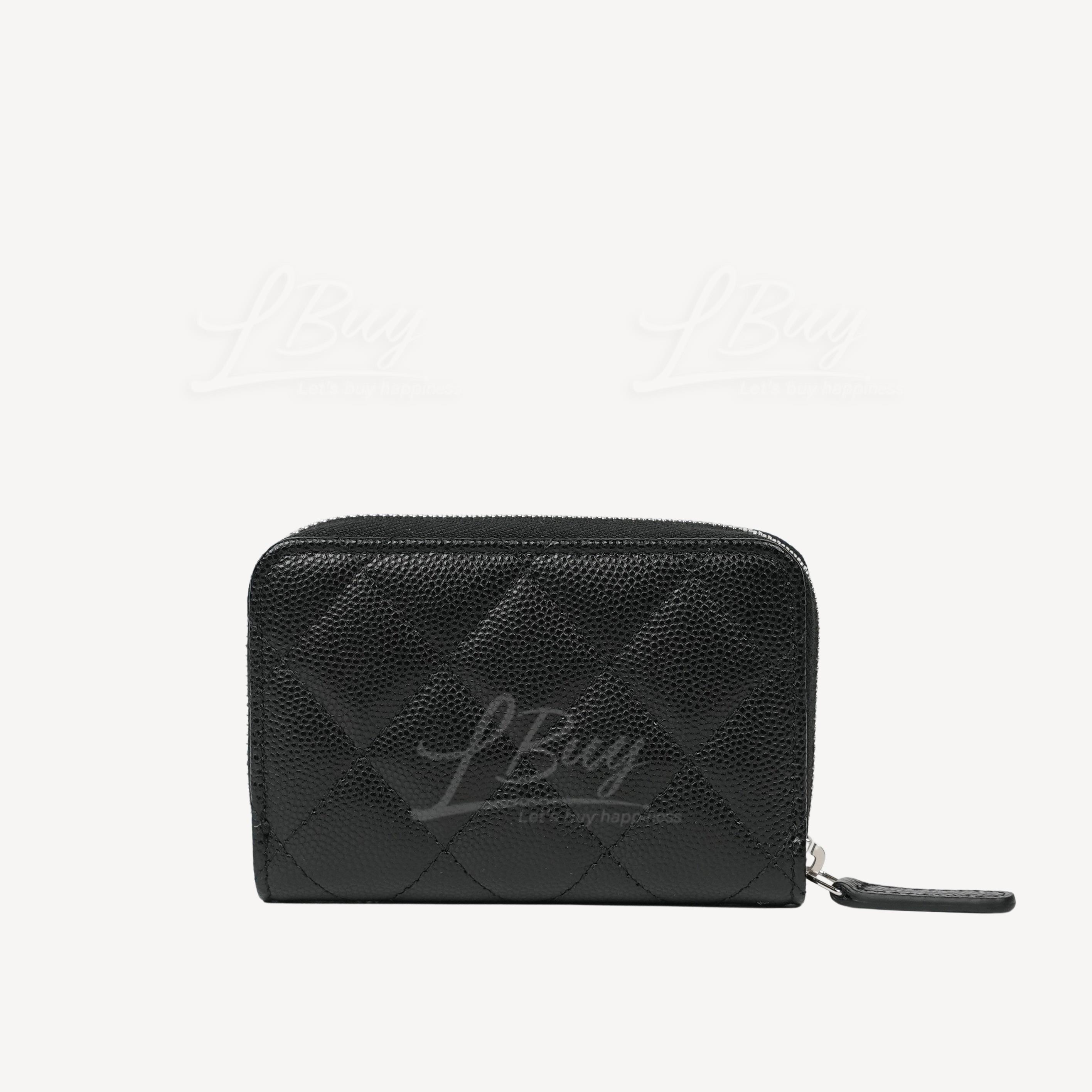 CHANEL♡新品タグ付き36 Chanel-Chanel Silver CC Logo Grained Calfskin Zipper Coin