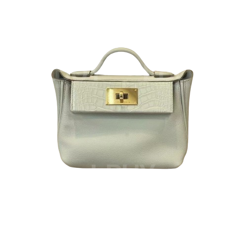 Hermes Mini 2424 Touch Evercolor皮拼鱷魚皮 冰川白 金扣