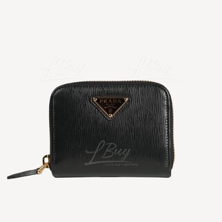 Prada Triangle Logo Leather Zip Change Purse Black 1MM268