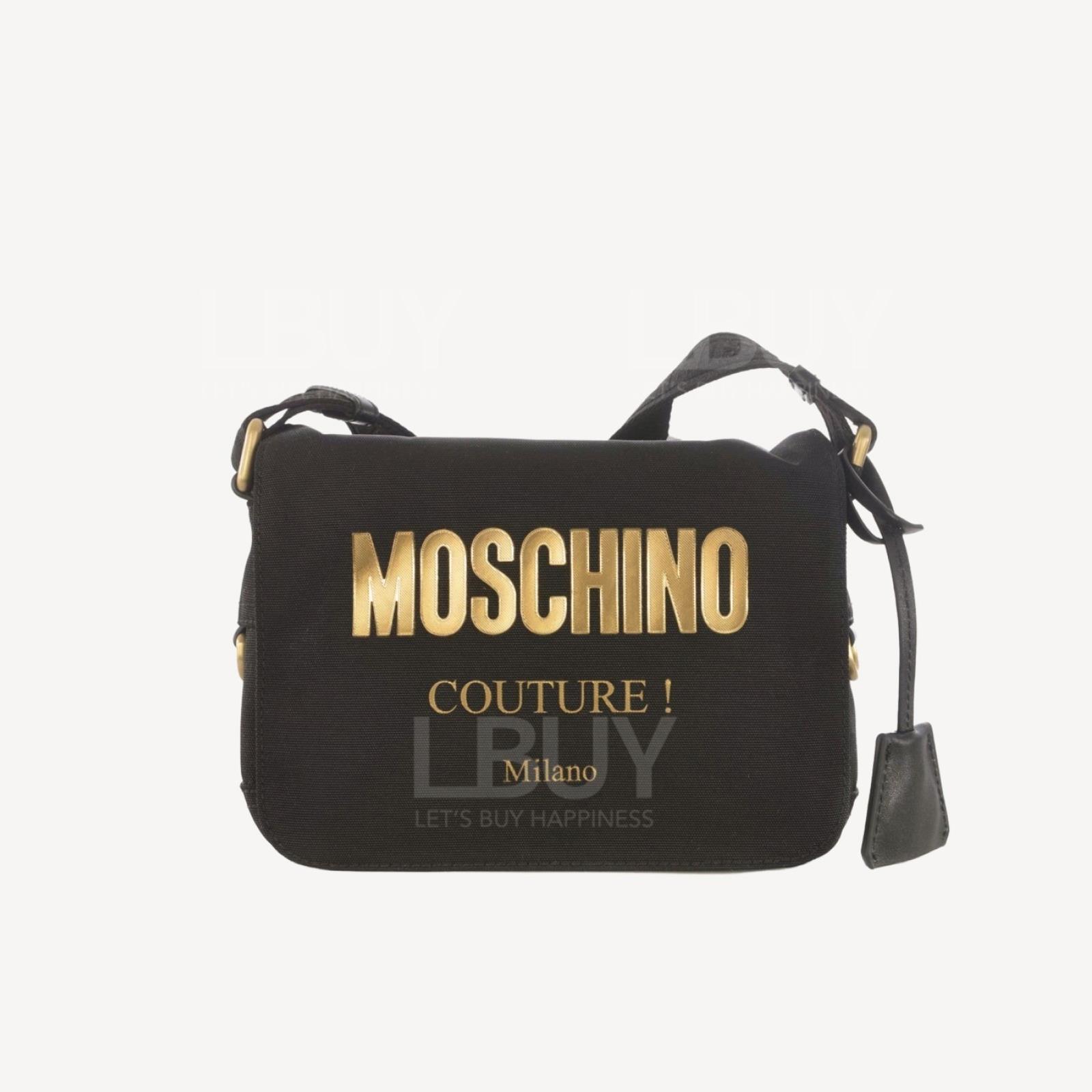 Moschino 黑色併金色字斜孭袋