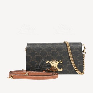 Celine Triomphe Calfskin Gold Chain Shoulder Bag Tan