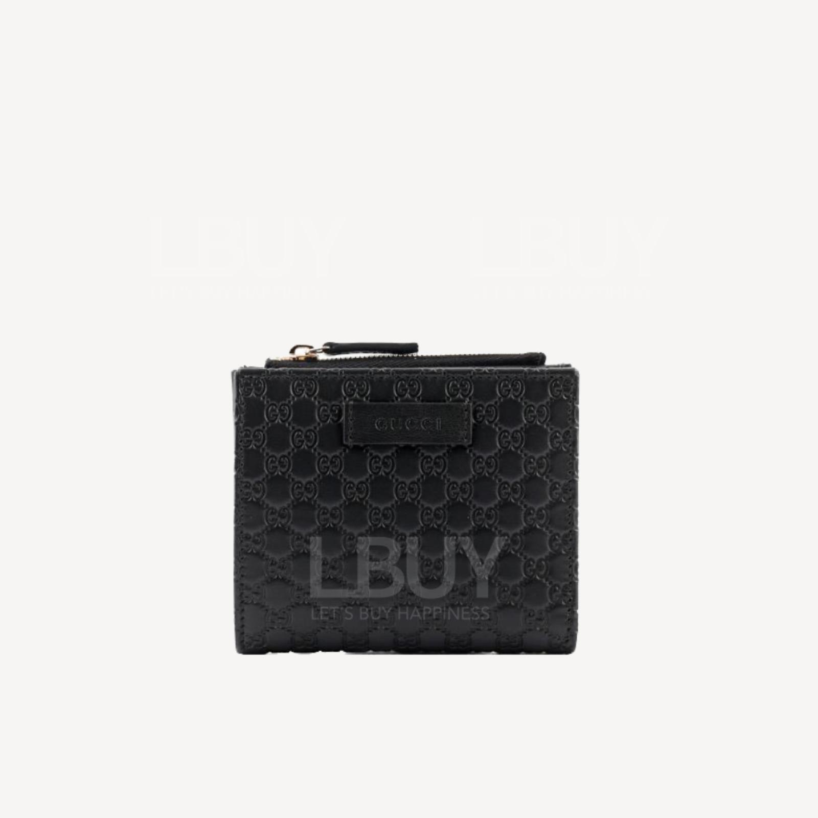 Gucci GG Logo Embossed Leather Black Zipper Short Wallet 510318