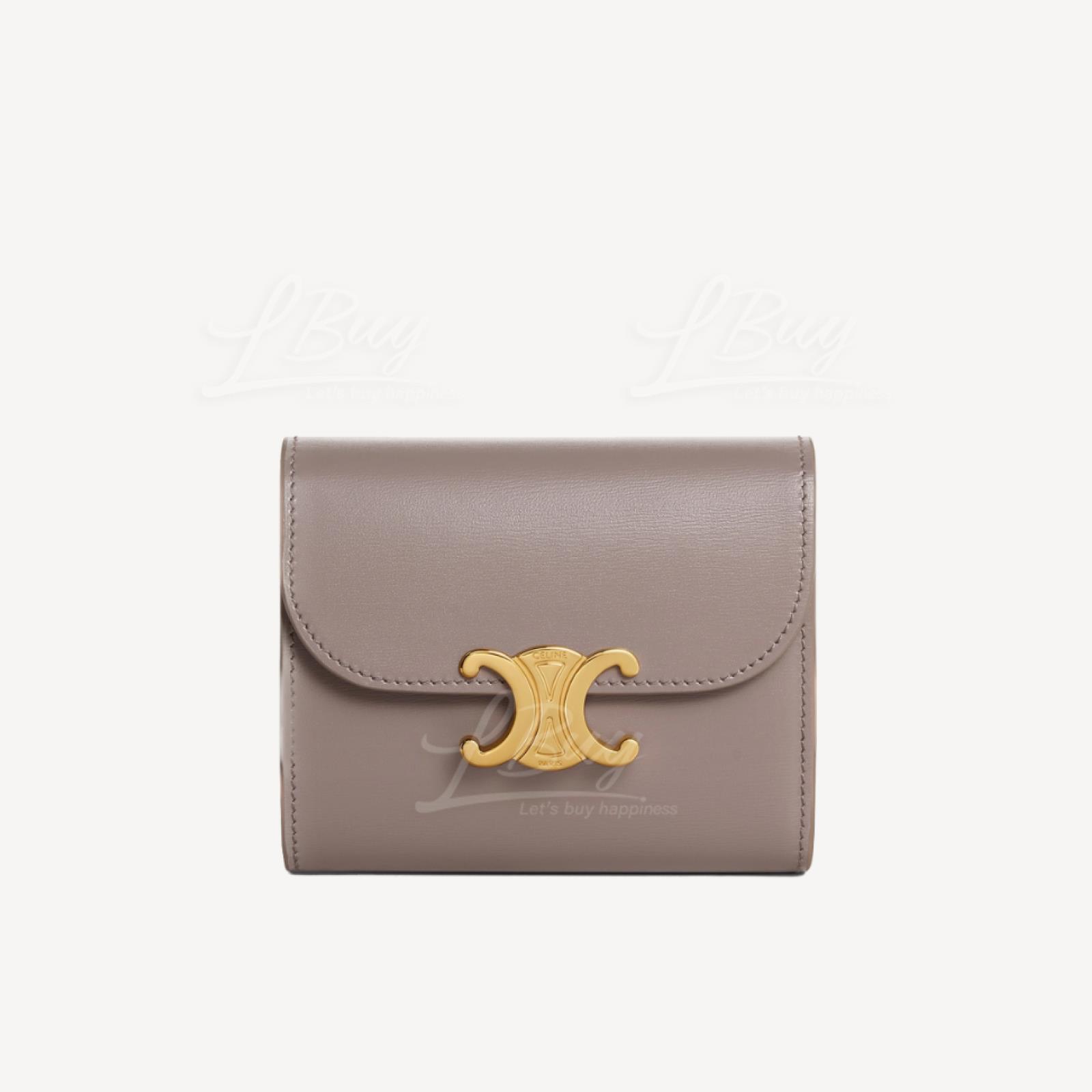 Celine Triomphe Calfskin Gold Chain Small Flap Wallet Pebble