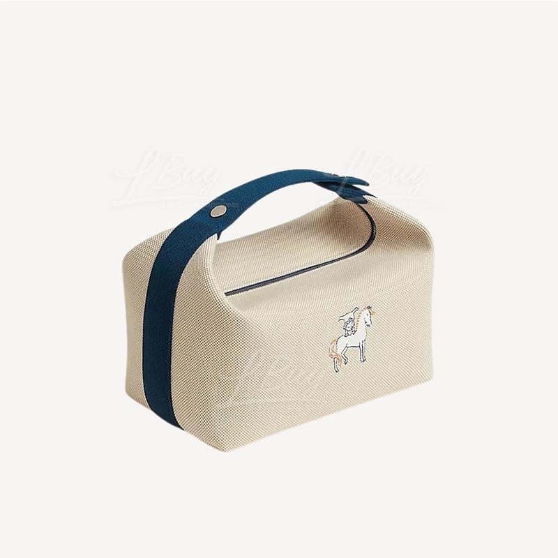 Hermes Cabriole Bride-a-Brac 饭盒包 小马Logo 深蓝色编织带 大号