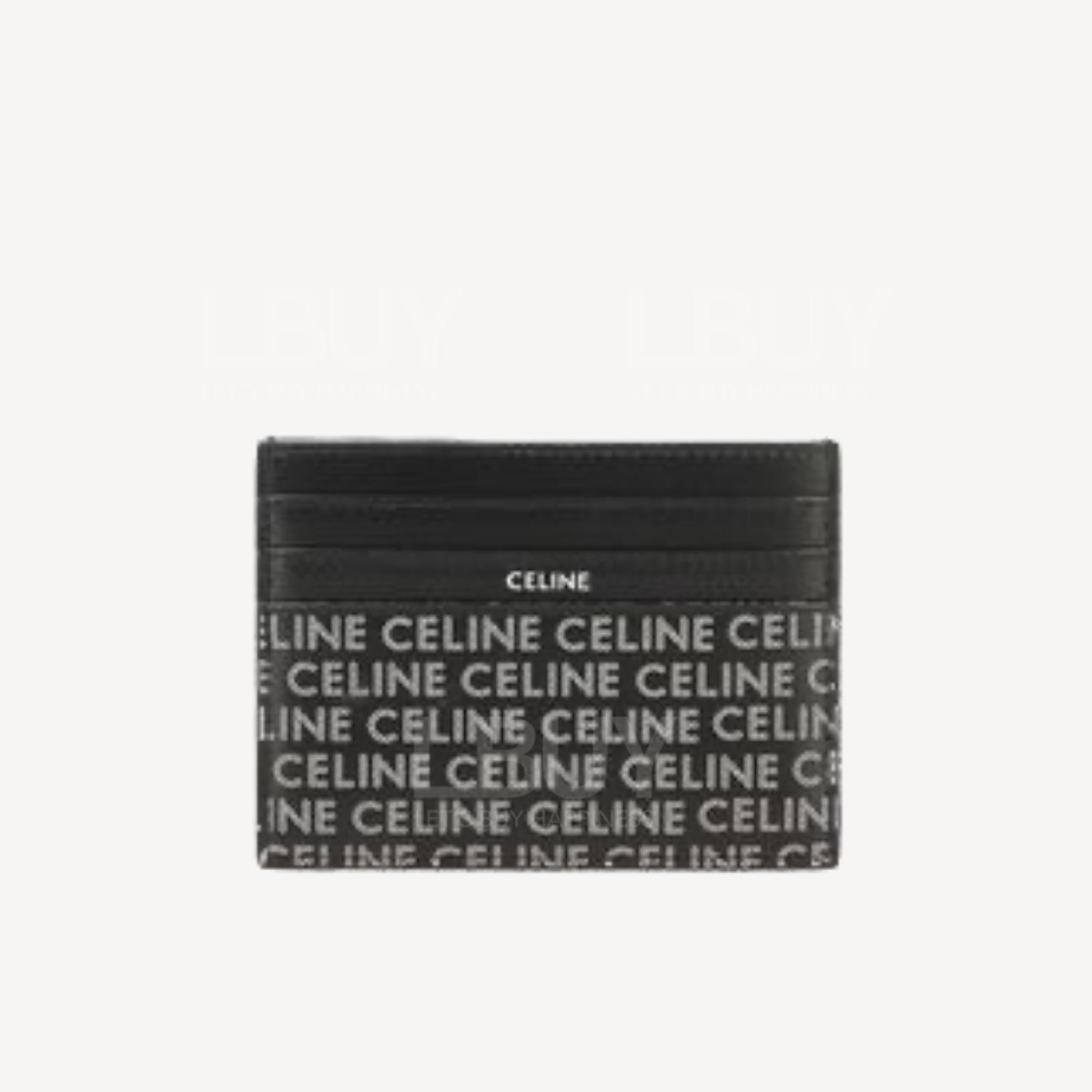 Celine Logo 印花綴飾皮革卡片套 黑色
