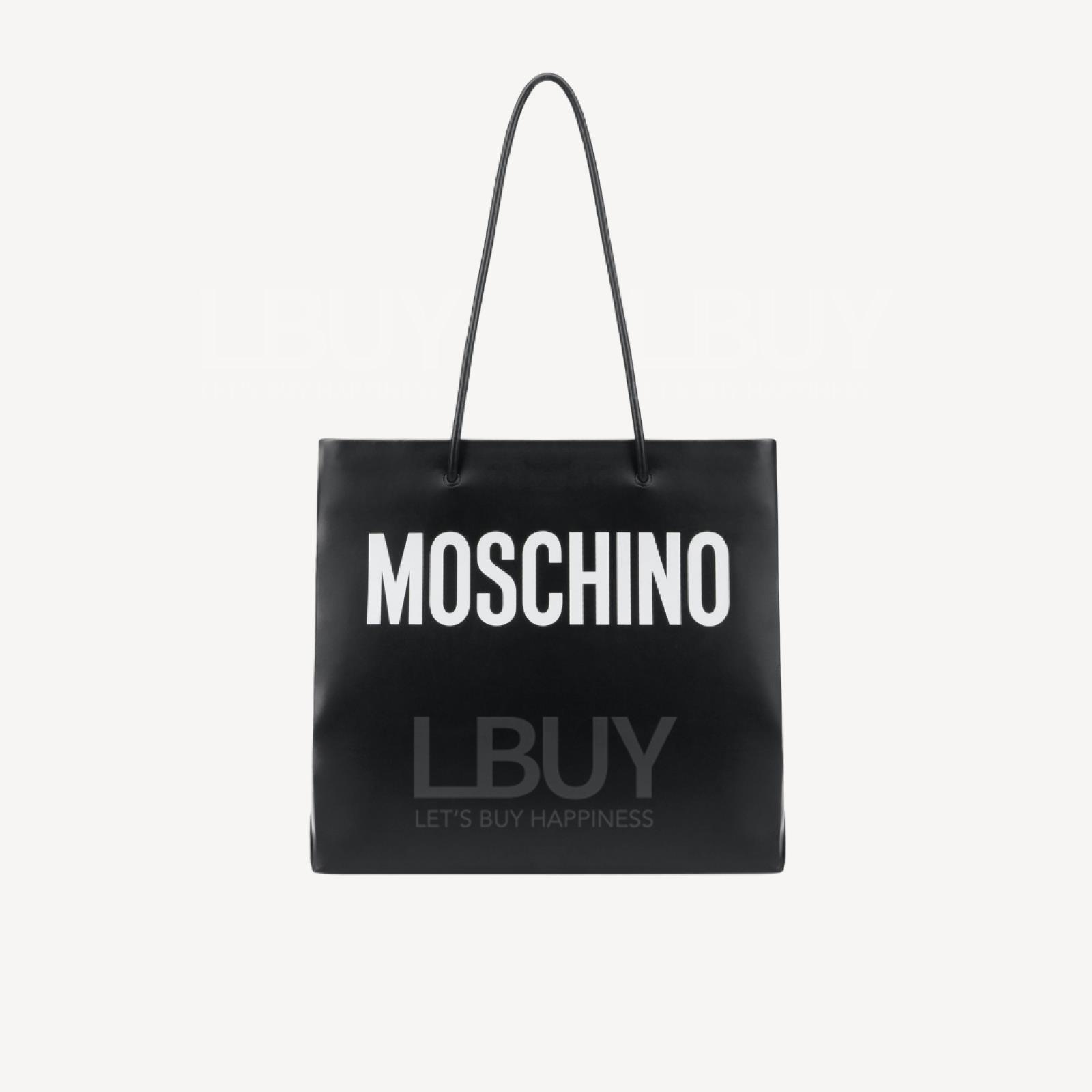 Moschino White Logo Black Square Shaped Tote bag