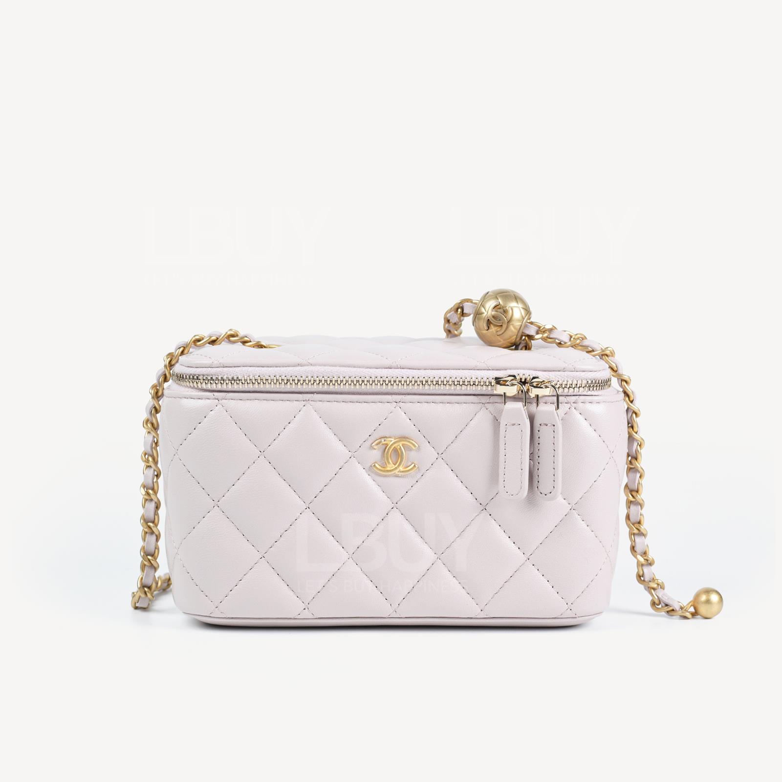 Chanel Gold Ball Light Purple Long Vanity Case with Top Handle and Chain AP2303