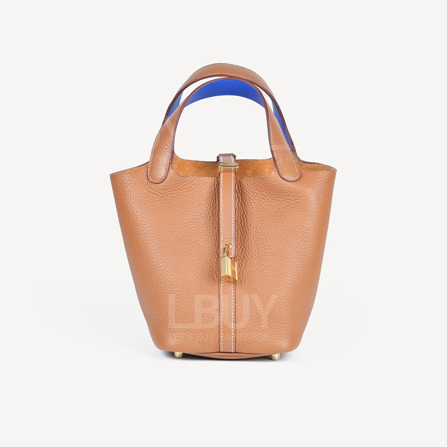 Hermes Picotin Lock 18 Bag Gold ghw with Bleu Royal Handle