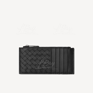 Bottega Veneta Woven Leather Zipper Card Holder Black 566430