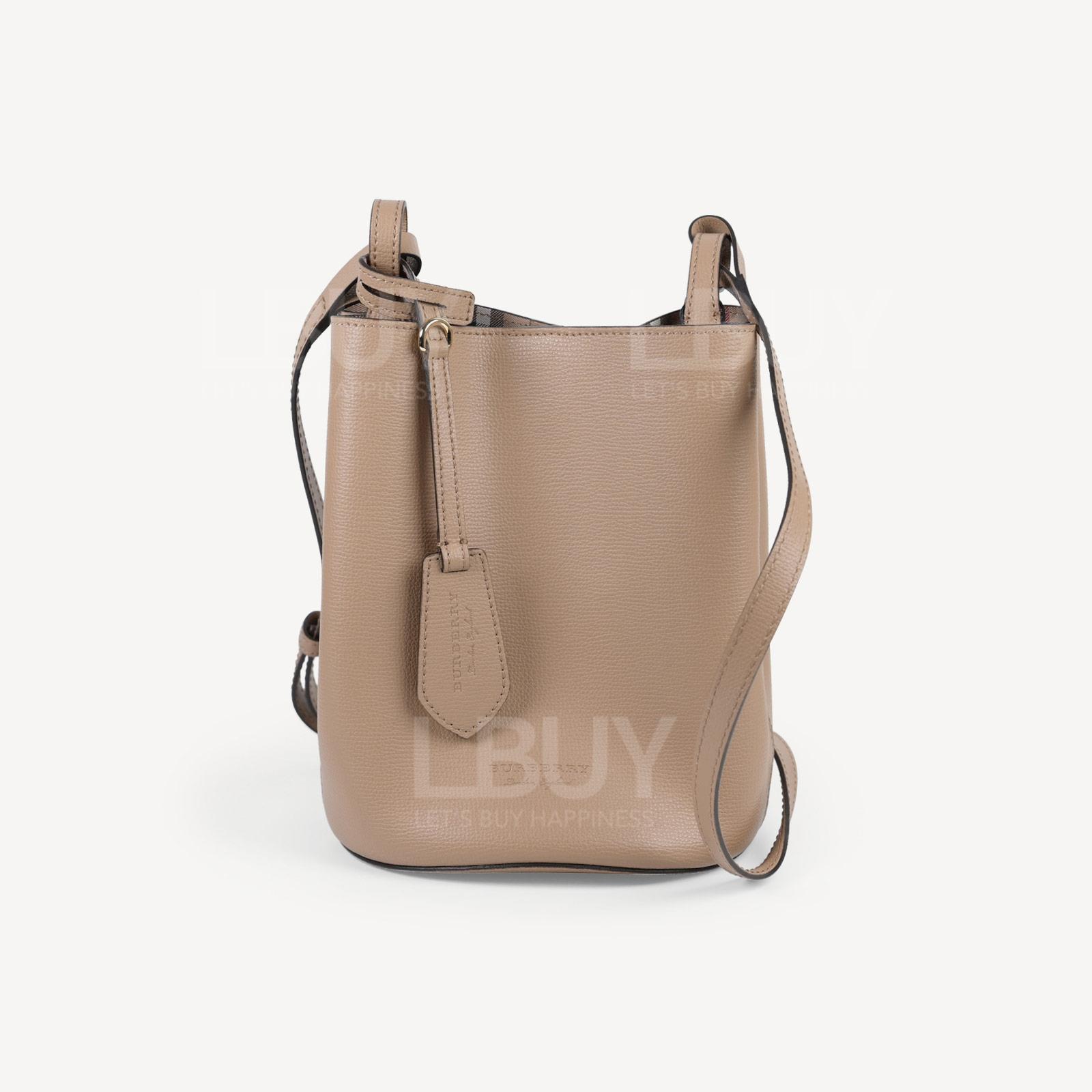 Burberry 经典格纹双面水桶包斜背袋 中驼色