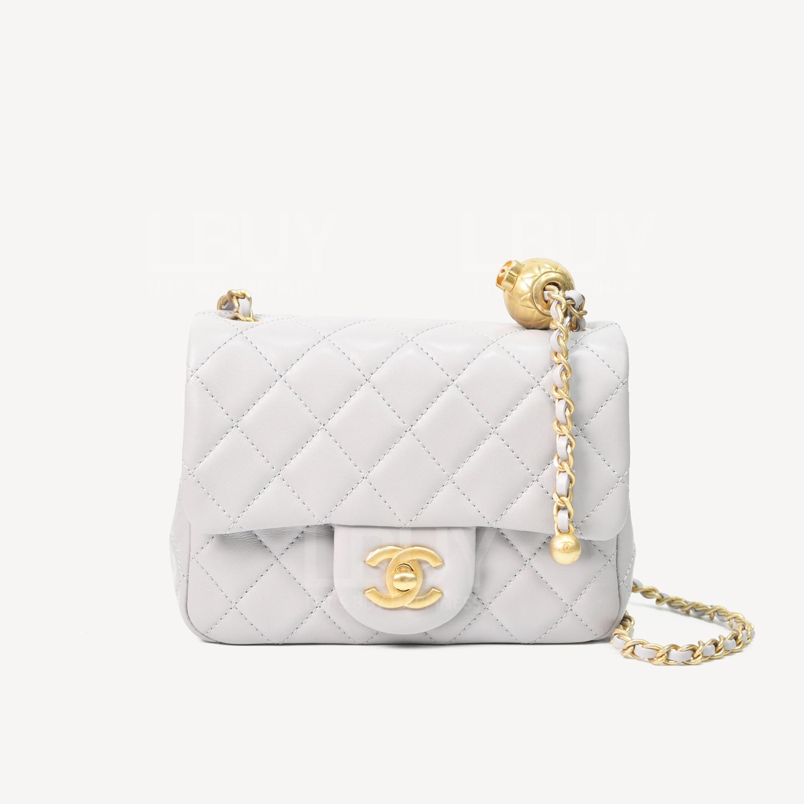 Chanel Flap Bag Handbag Light Grey 17cm AS1786