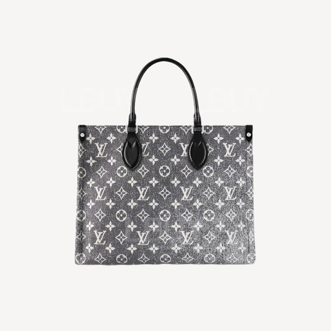 LV OnTheGo MM 灰色Monogram牛仔布紡織提花手挽袋 M46448