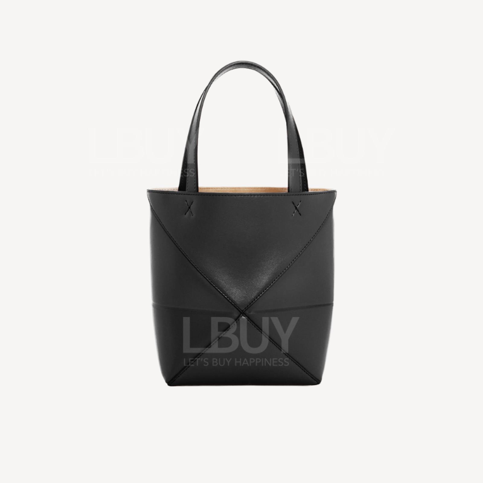 LOEWE Mini Puzzle Fold Tote in shiny calfskin Black