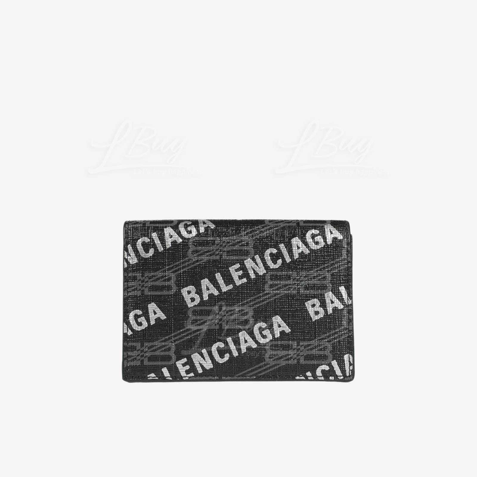 Balenciaga Logo印花三折式啪钮款零钱格银包 黑色 594312