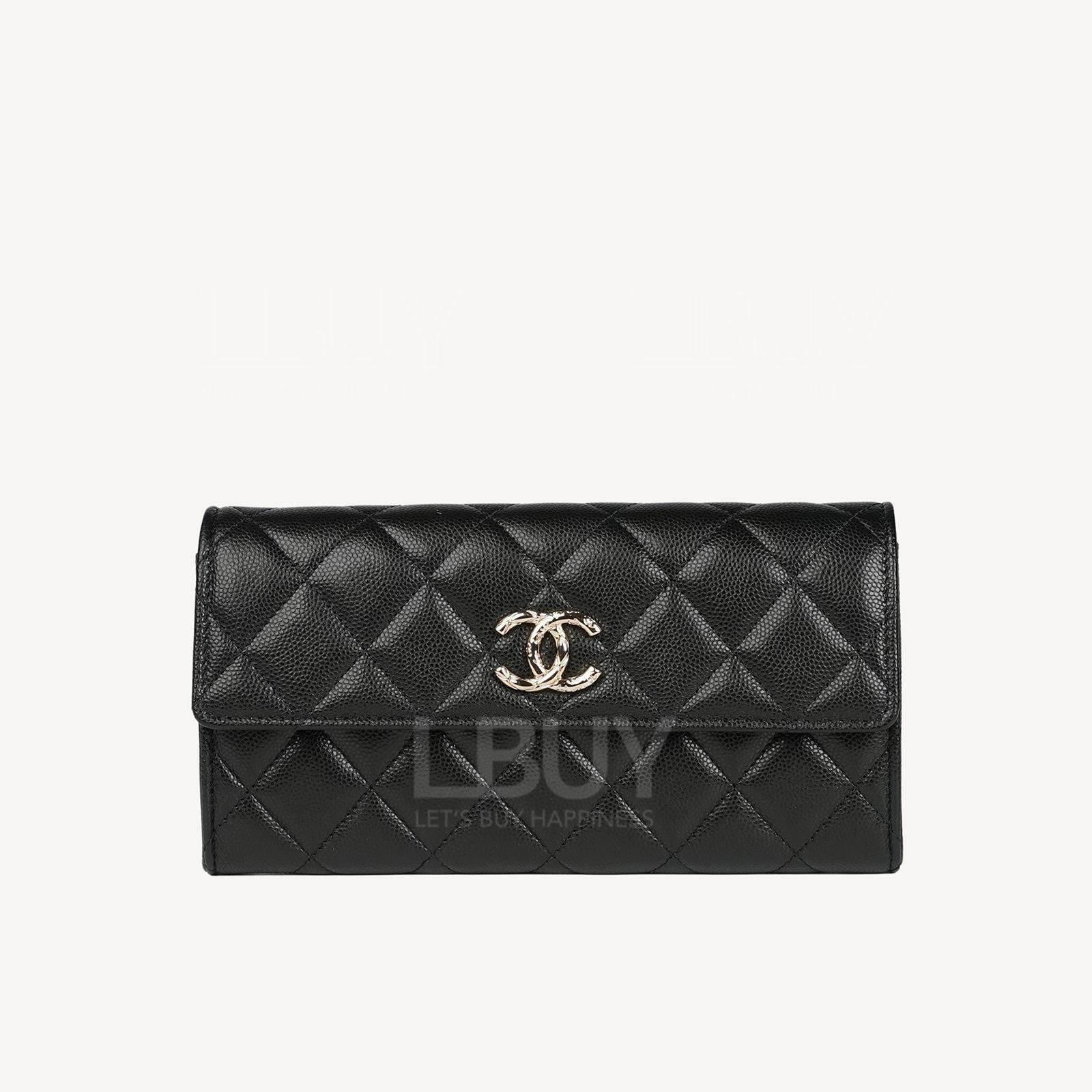 Chanel Gold CC Logo Grained Calfskin Flap Long Wallet Black AP3972