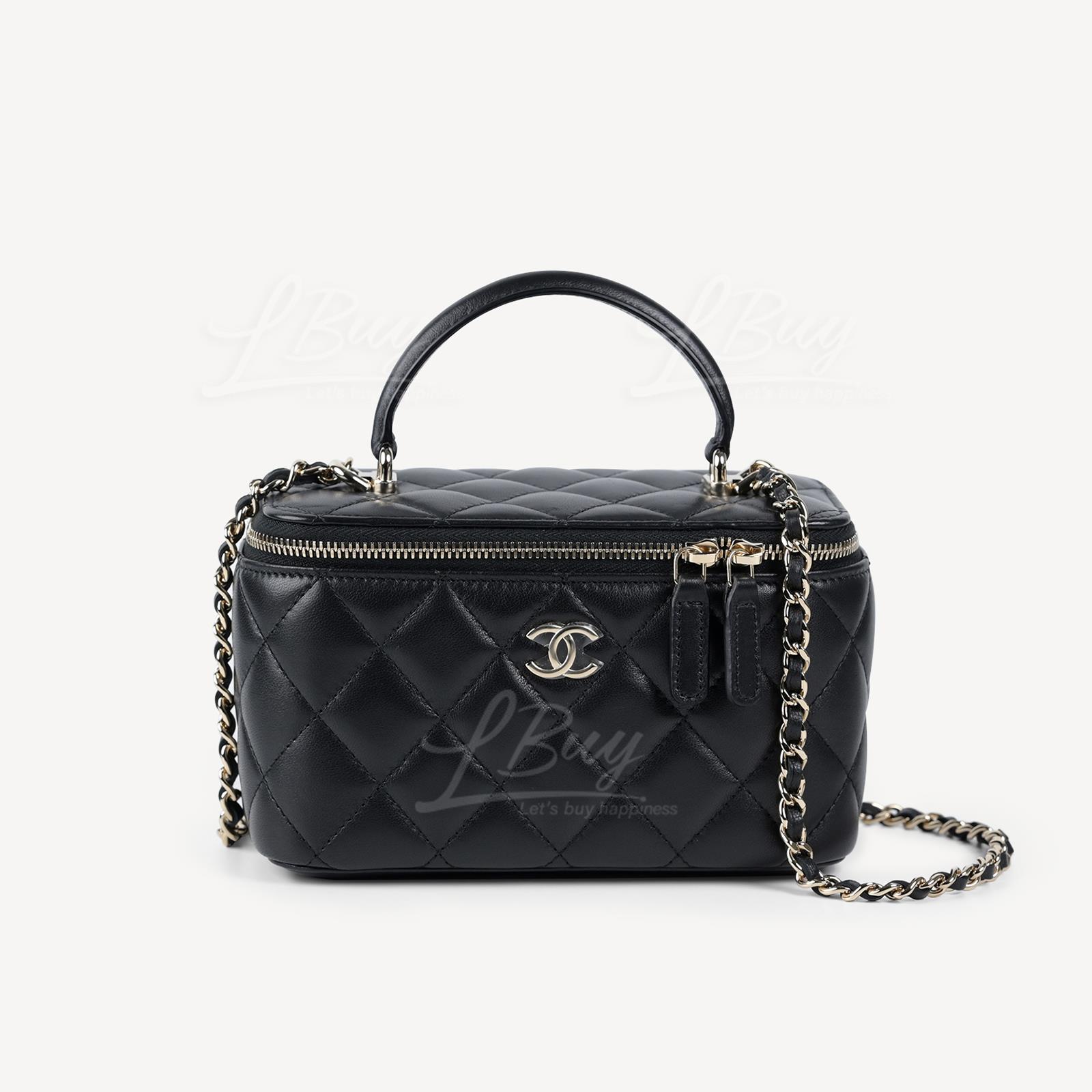 Chanel Vanity Case 鏡子盒底CC Logo黑色手挽鏈帶長型化妝盒子 AP2199