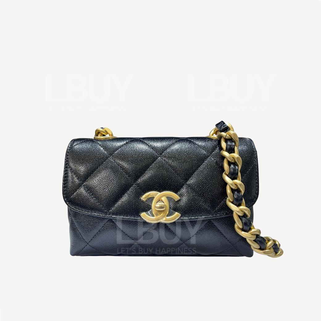 Chanel 黑色并金扣荔枝牛皮手袋 AS3834