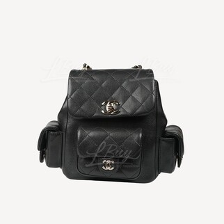 Chanel CC Logo Black Grained Calfskin Backpack AS4399