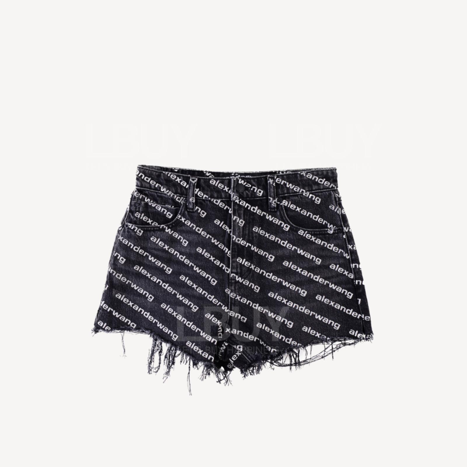 Alexander Wang 黑色併白色logo牛仔短褲