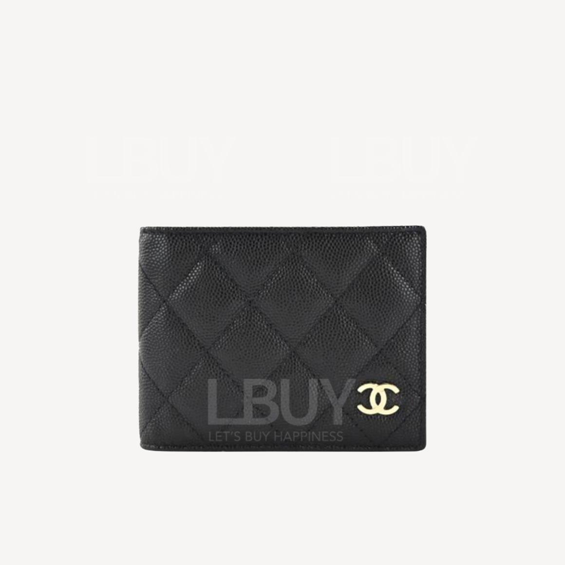 Chanel Black Grained Calfskin CC Logo Short Wallet AP3070