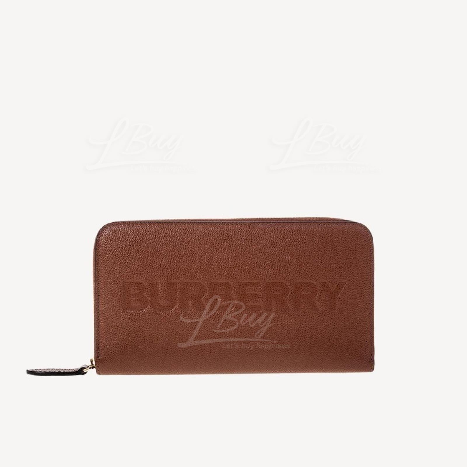 Burberry Elmore 印字Logo 皮革长型拉链银包 棕褐色 80528321