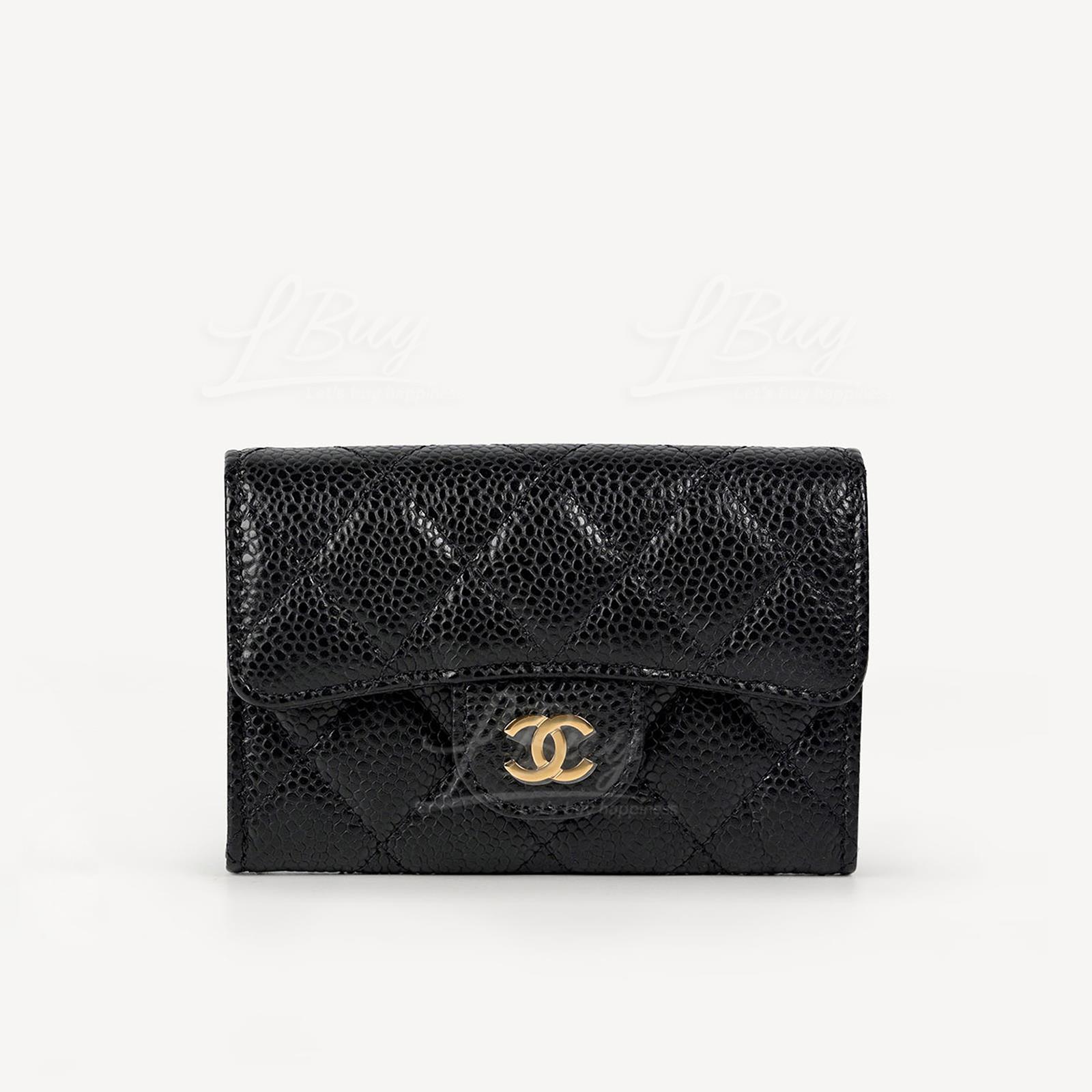 Chanel Classic Small Flap Wallet Card Holder Black with Gold Tone Metal AP0214