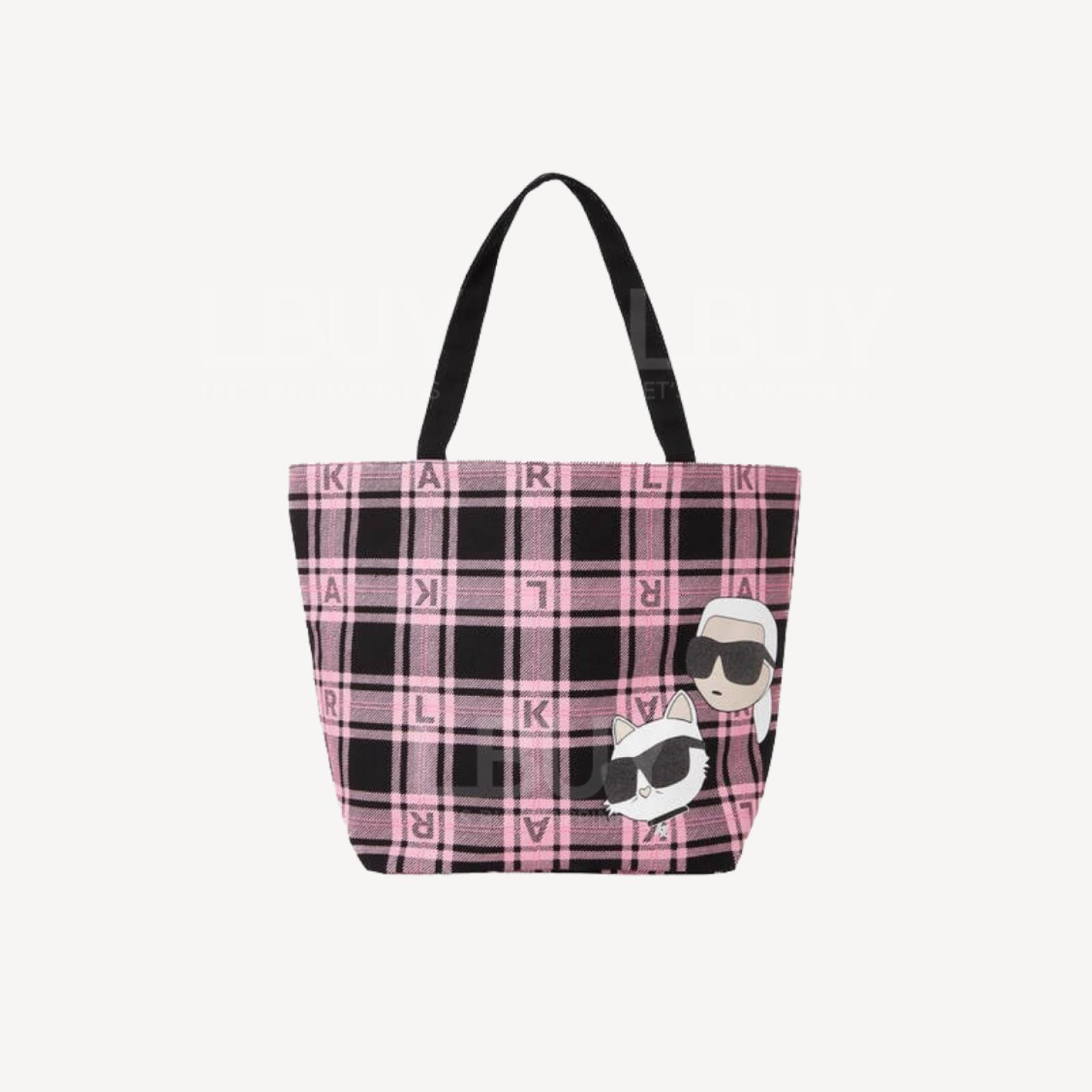 Karl Lagerfeld 老佛爷粉红色格纹Totebag