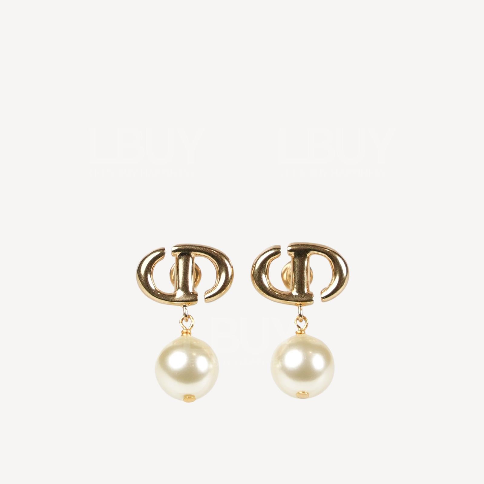 Dior CD Navy Gold Pearl Pendant Earrings E1850