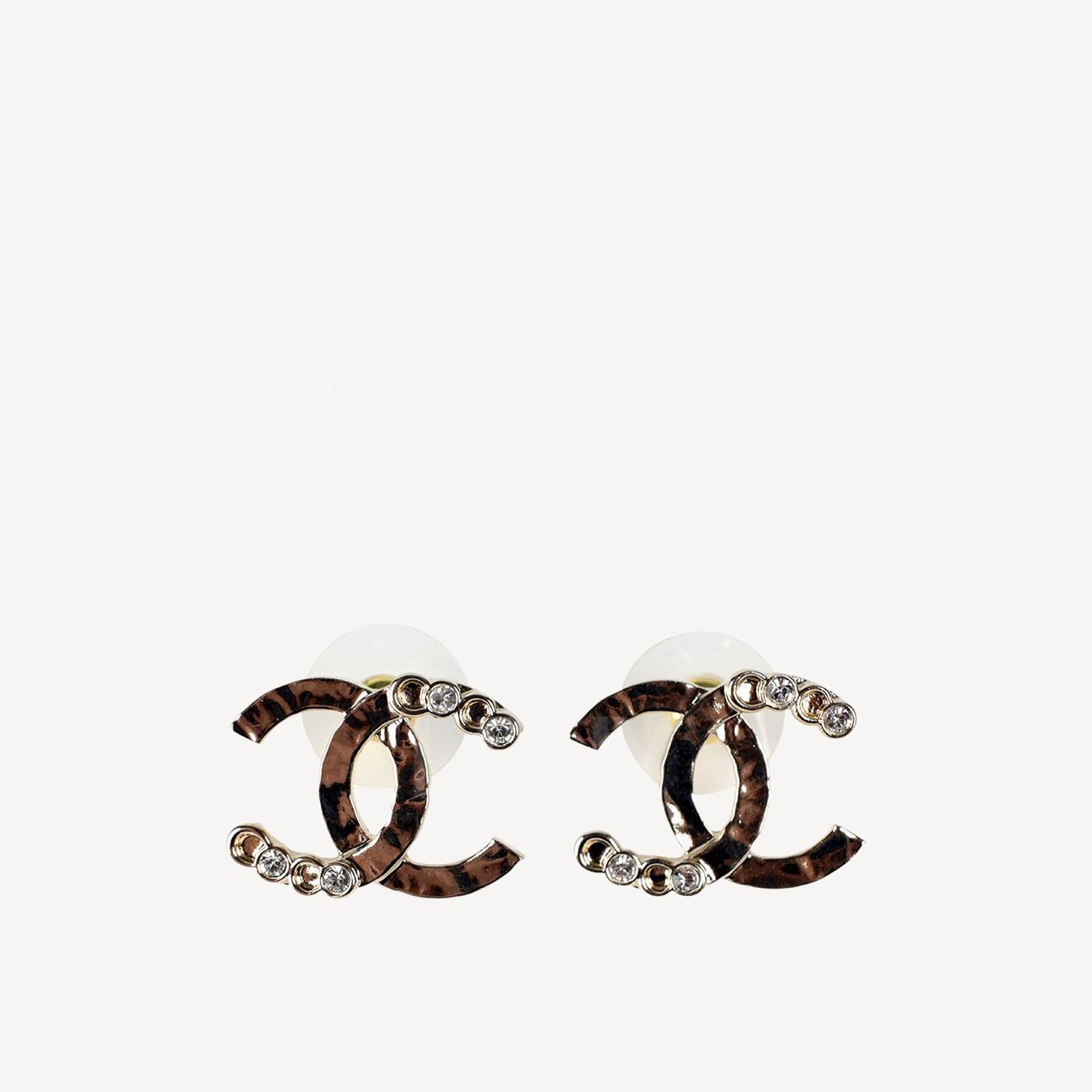 Chanel 金色CC Logo併水鑽中號耳環 AB7947
