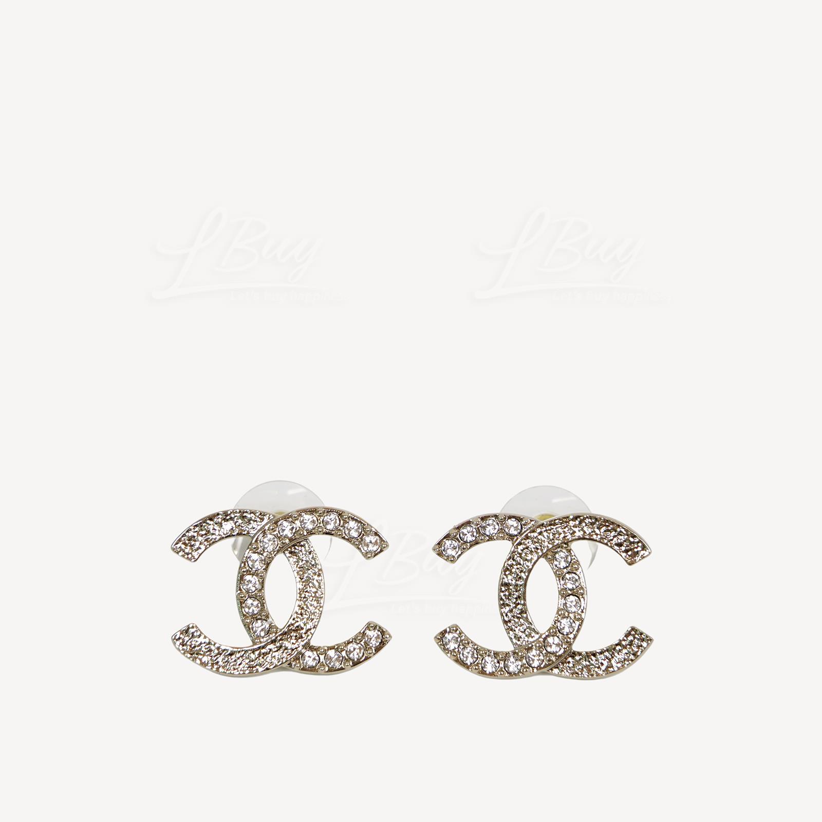 Chanel Gold CC Logo Crystal Large Earrings ABA227