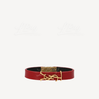 Saint Laurent YSL紅色拼玫瑰金字皮手帶