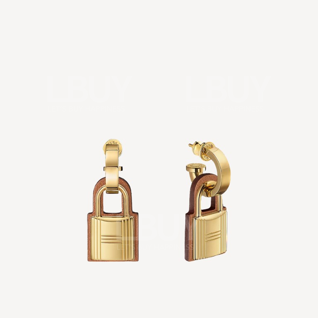 Hermes O'Kelly Padlock with Calfskin Pendant Earrings Gold ghw