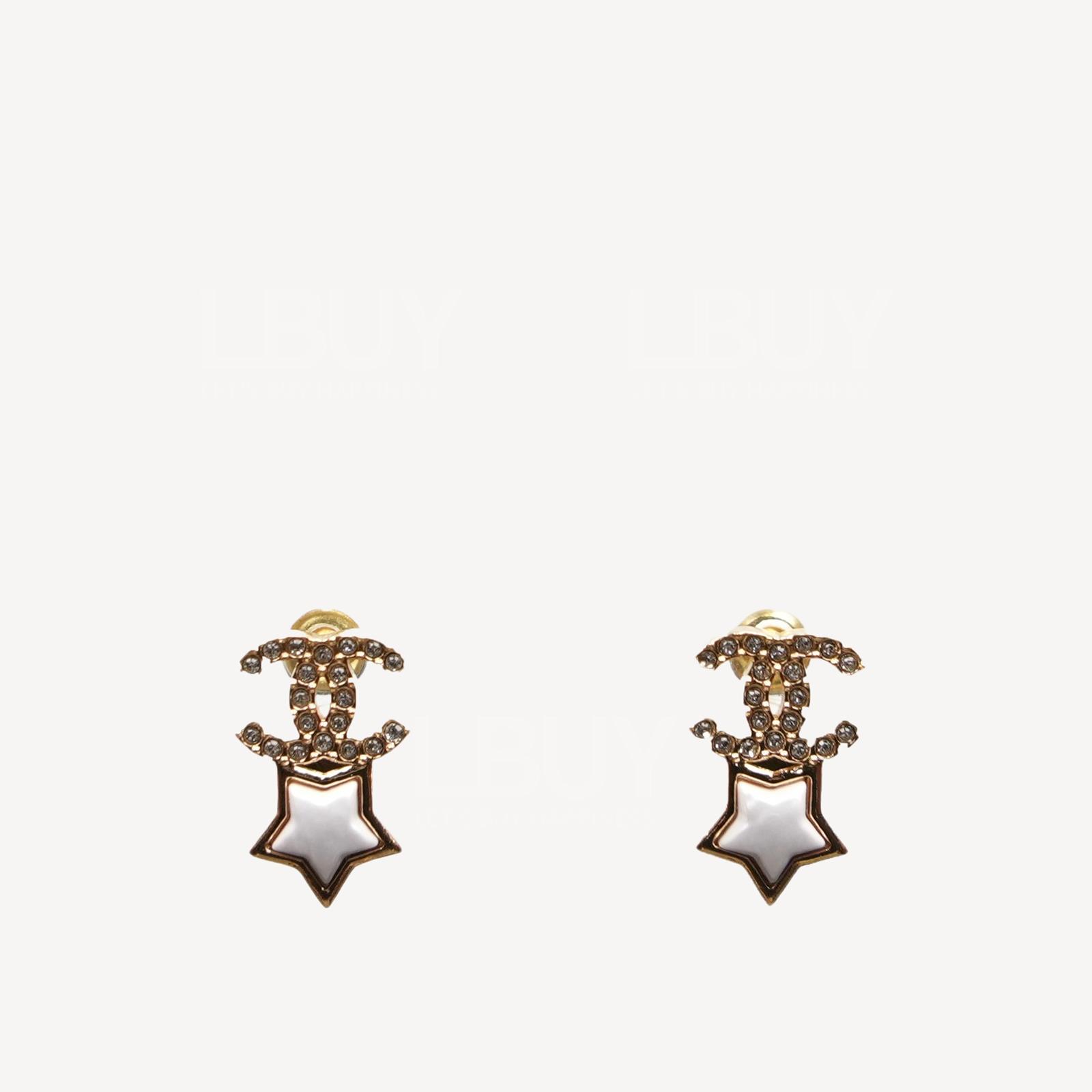 Chanel Gold CC Logo with Pearl Colour Stars Earrings ABC823