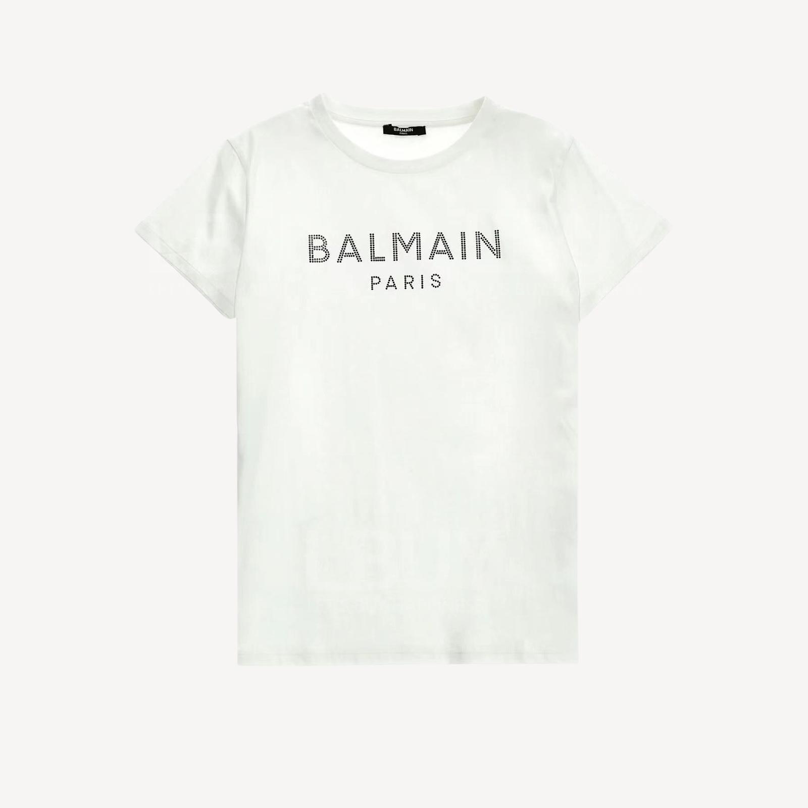 Balmain 黑水钻Logo女装短袖T恤 白色 BU8A91