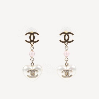 Chanel Golden CC Logo Heart Pendant Earrings AB7058