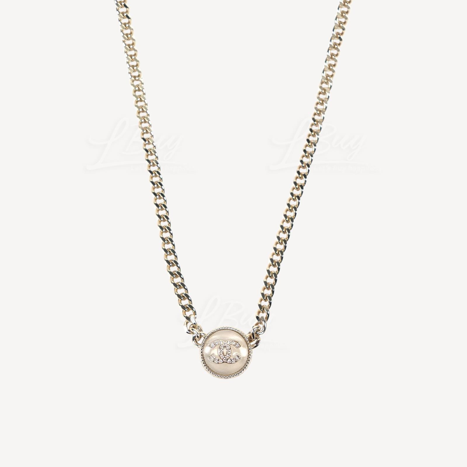 Chanel Gold Round Rhinestone CC Logo Necklace AB7802