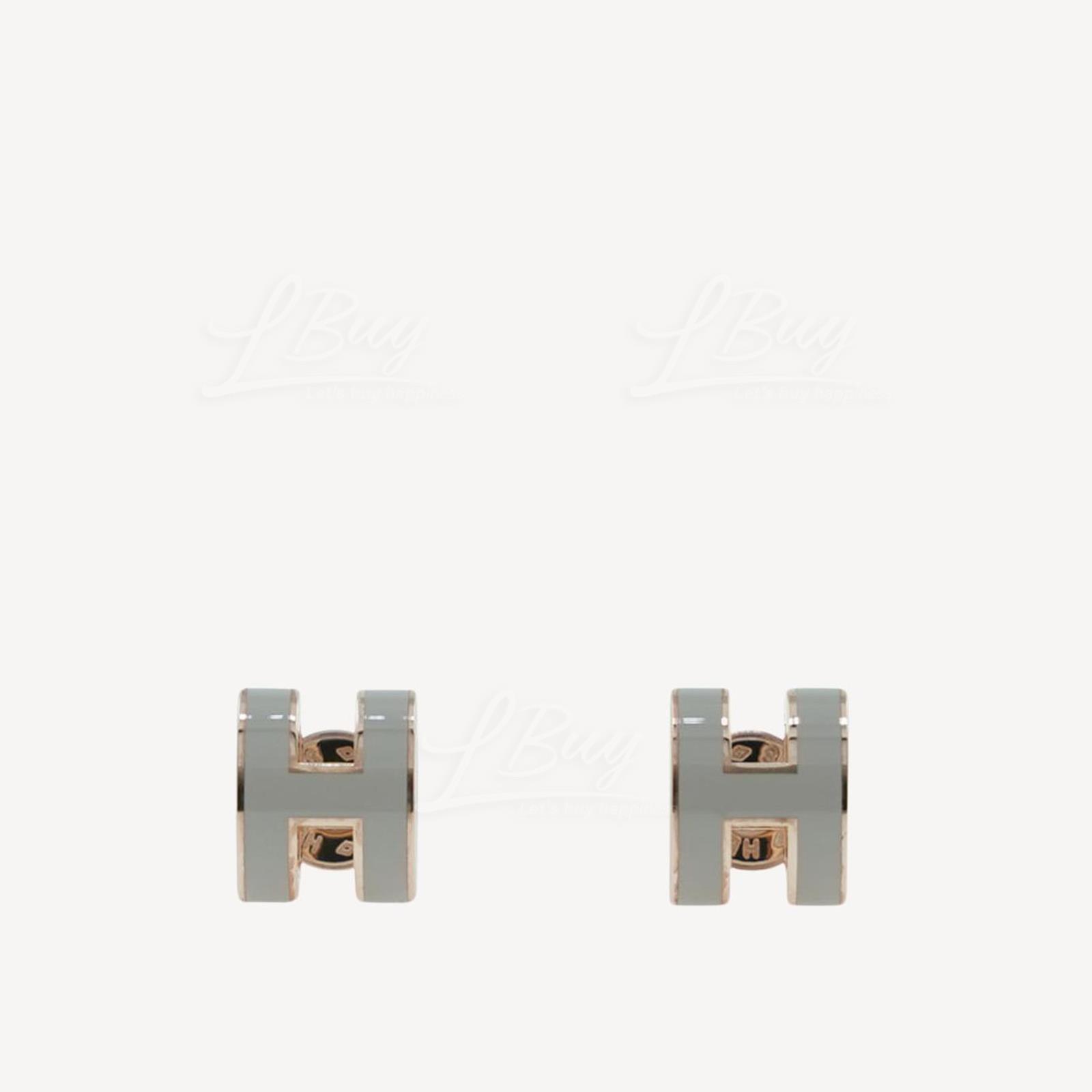 Hermes Mini Pop H Earrings 耳环 栗子灰配玫瑰金色