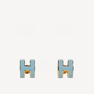 Hermes Pop H Earrings Bleu with Gold Plated Hardware