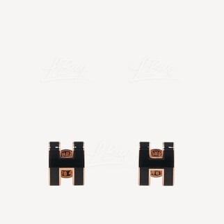 Hermes Mini Pop H Earrings 耳环 黑配玫瑰金色