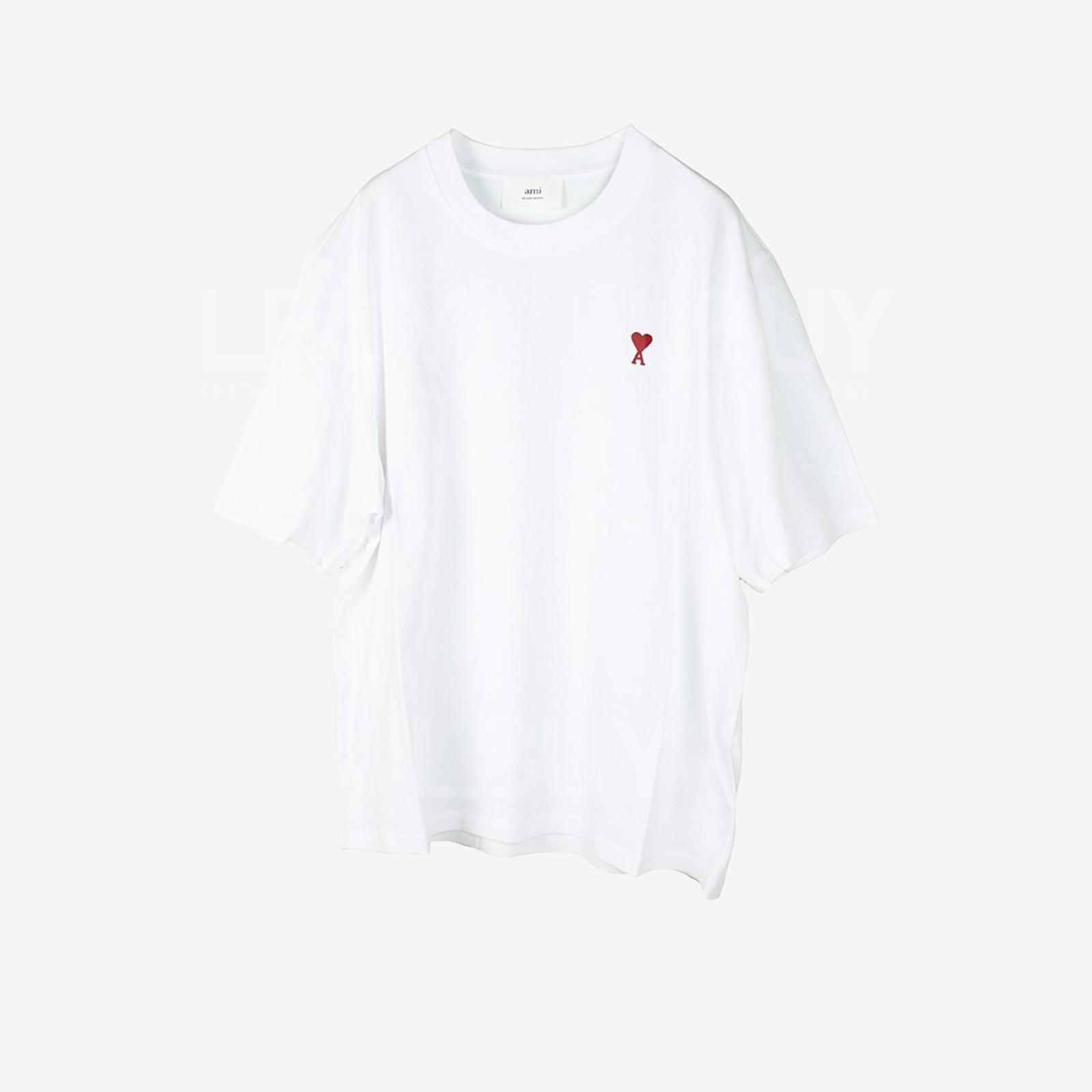 Ami Paris Classic Embroidered Red Heart Short-sleeved T-Shirt White