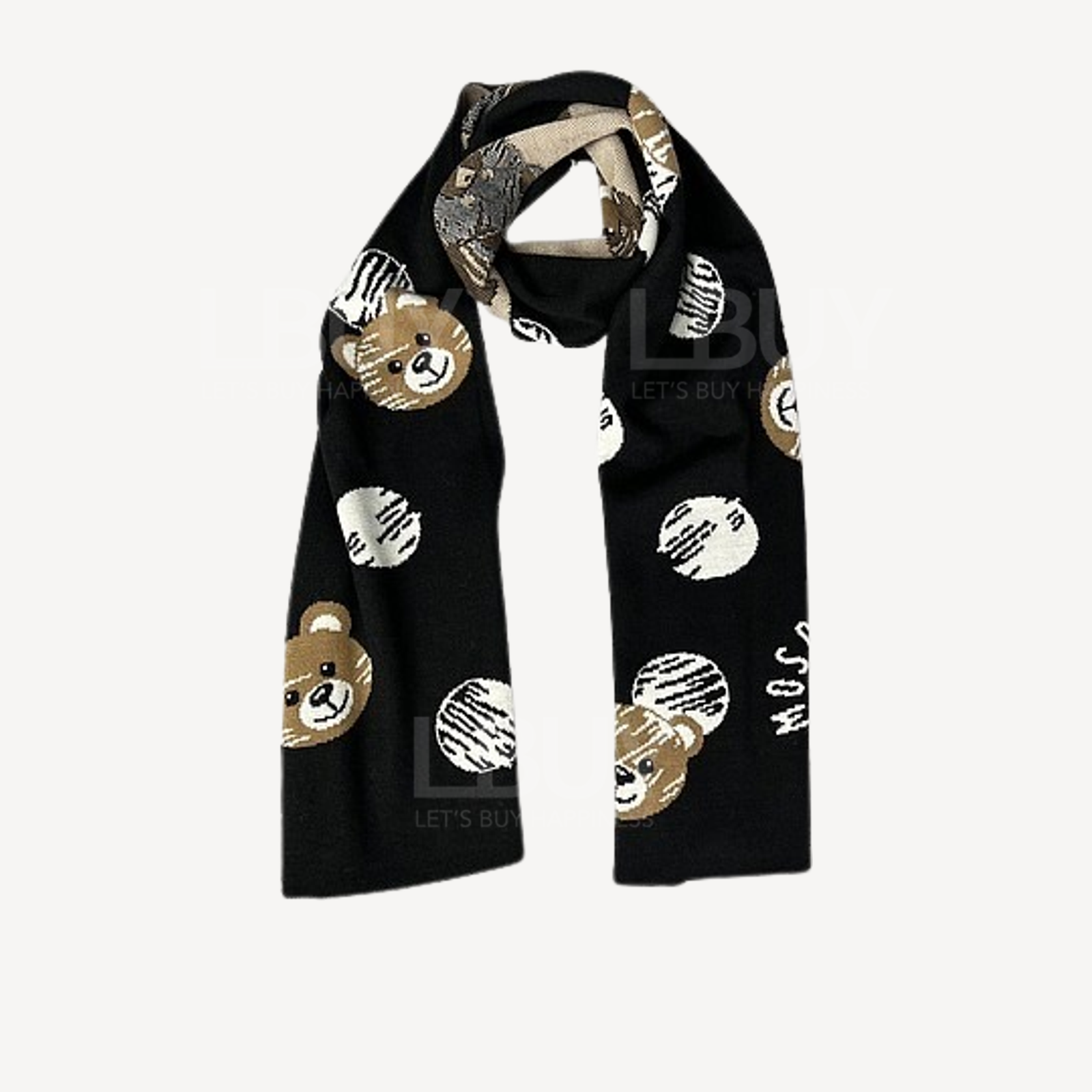 Moschino 黑色拼白色波点熊仔头围巾