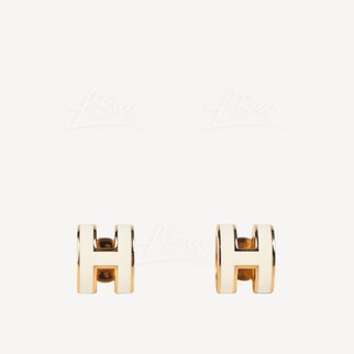 Hermes Mini Pop H Earrings White with Gold Plated Hardware