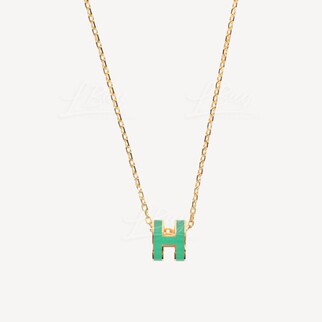 Hermes Mini Pop H Necklace Malachite with Gold Hardware