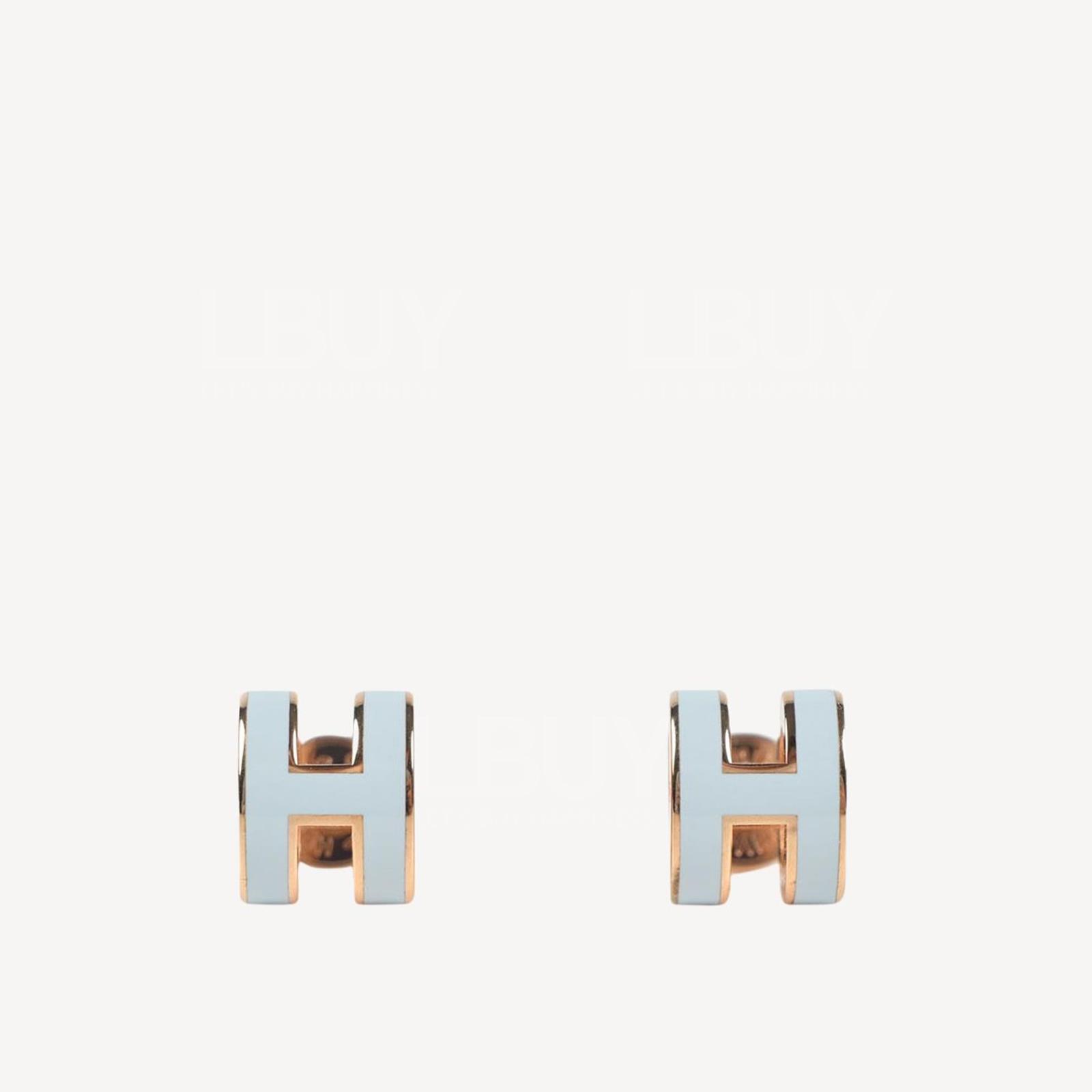 Hermes Mini Pop H Earrings 耳環 微風藍配玫瑰金色