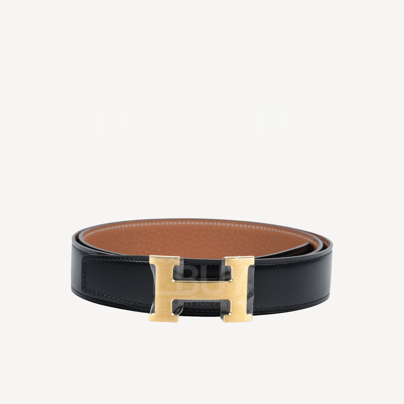 Hermes 32mm H Belt Buckle & Reversible Leather Strap Black Gold with Gold Hardware
