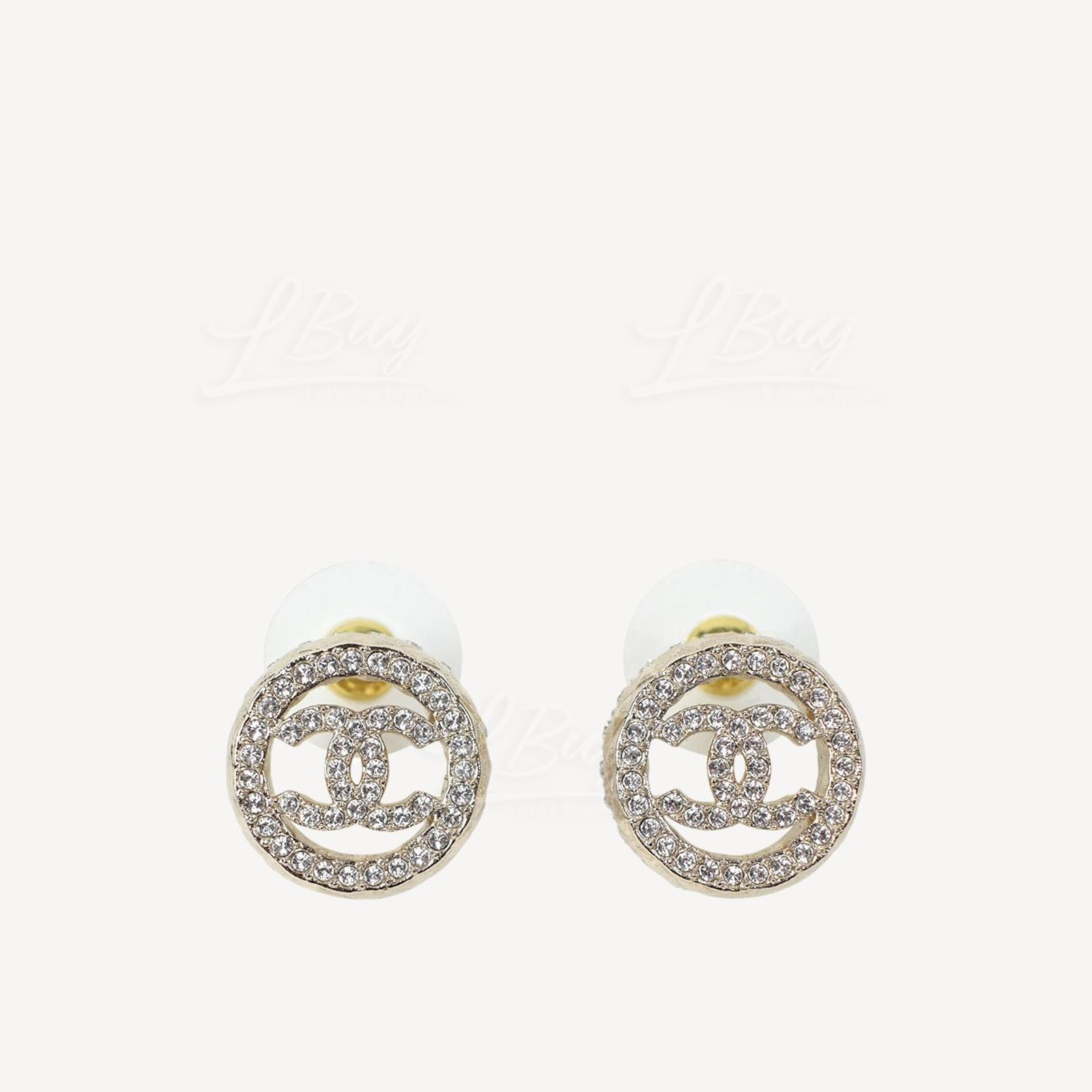 Chanel Gold Cutout Rhinestone Round CC Logo Earrings AB8304