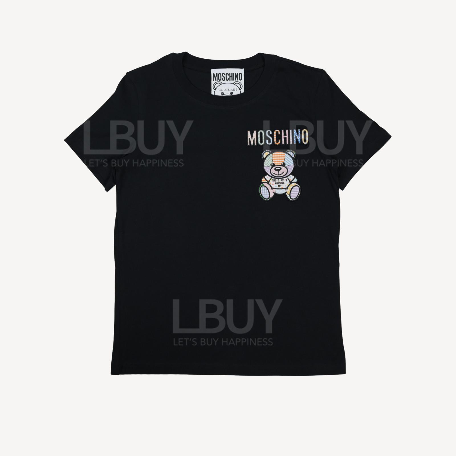Moschino Couture 有機棉胸章併布泰迪熊Logo 短袖T恤 黑色