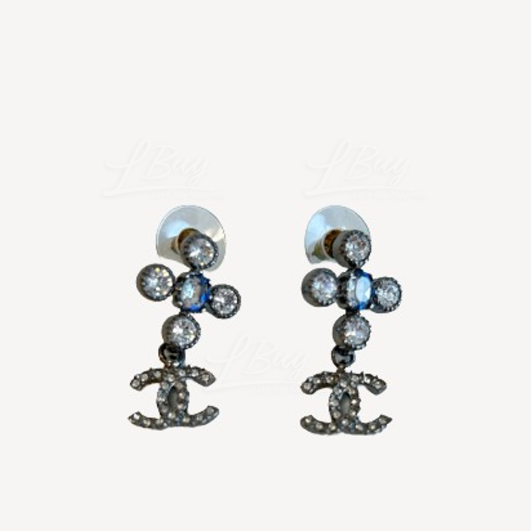 Chanel Cross Rhinestone CC Logo Earrings