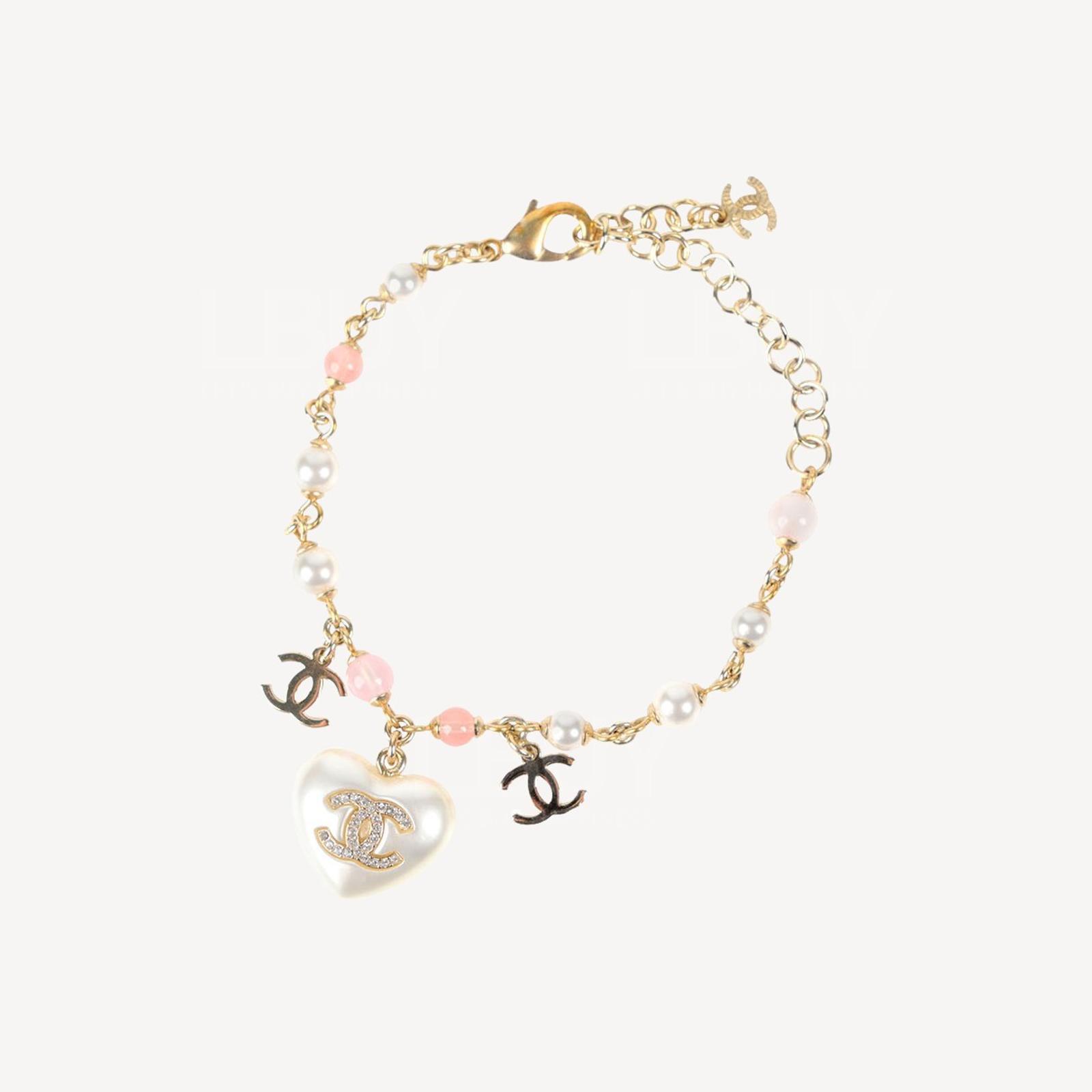 Chanel Gold CC Logo Heart Pendant Bracelet