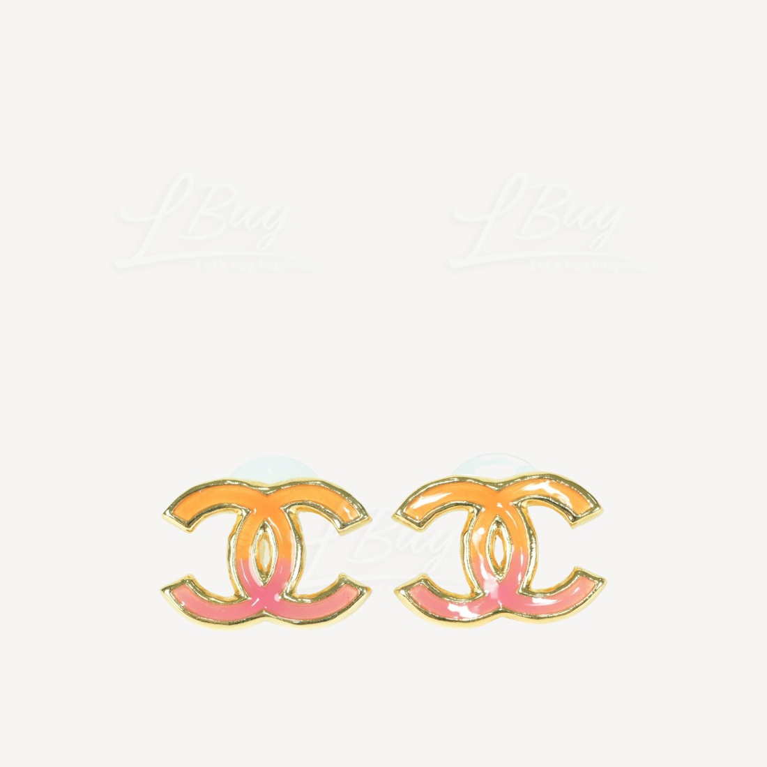 Chanel 金色CC Logo 橙色并粉红色耳环 ABA137